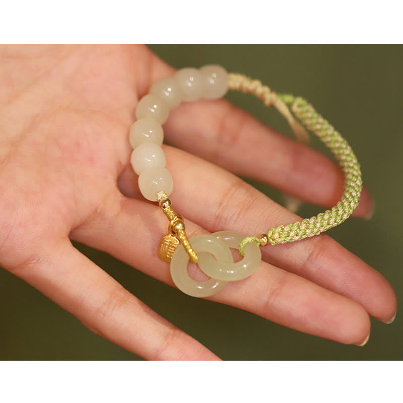Natural Hetian Jade Double Peace Buckle Bracelet for Abundance