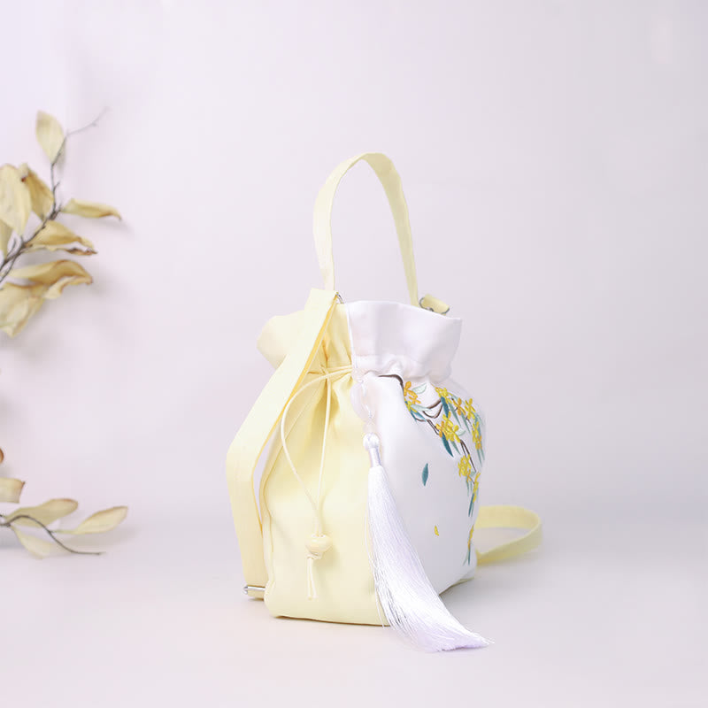 Cotton Linen Embroidered Osmanthus Peony Tote Bag 20cm