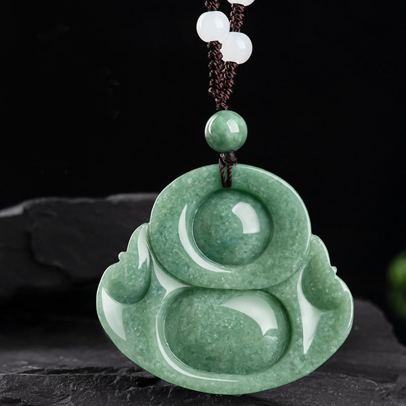 Laughing Buddha Cyan Jade Harmony Necklace