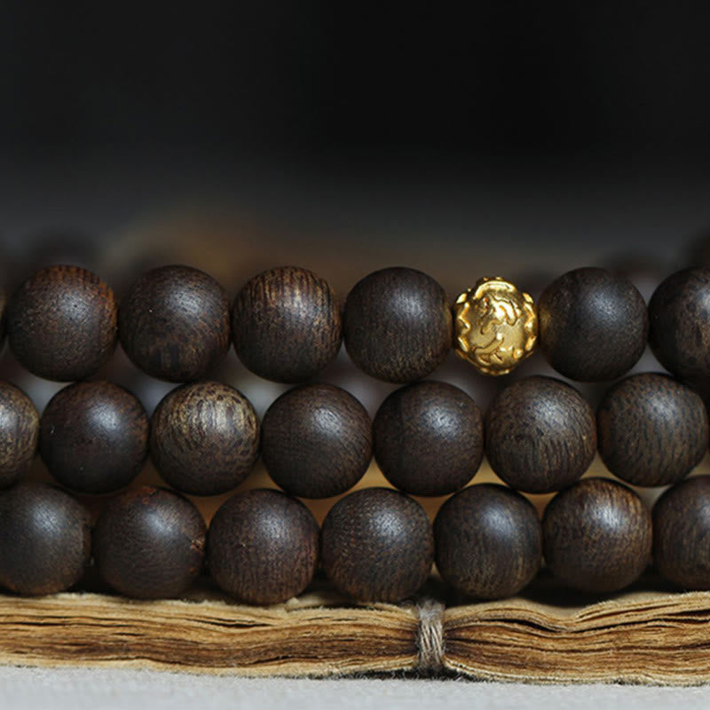 Rare Brunei Agarwood Bracelet with Pure Gold Beads
