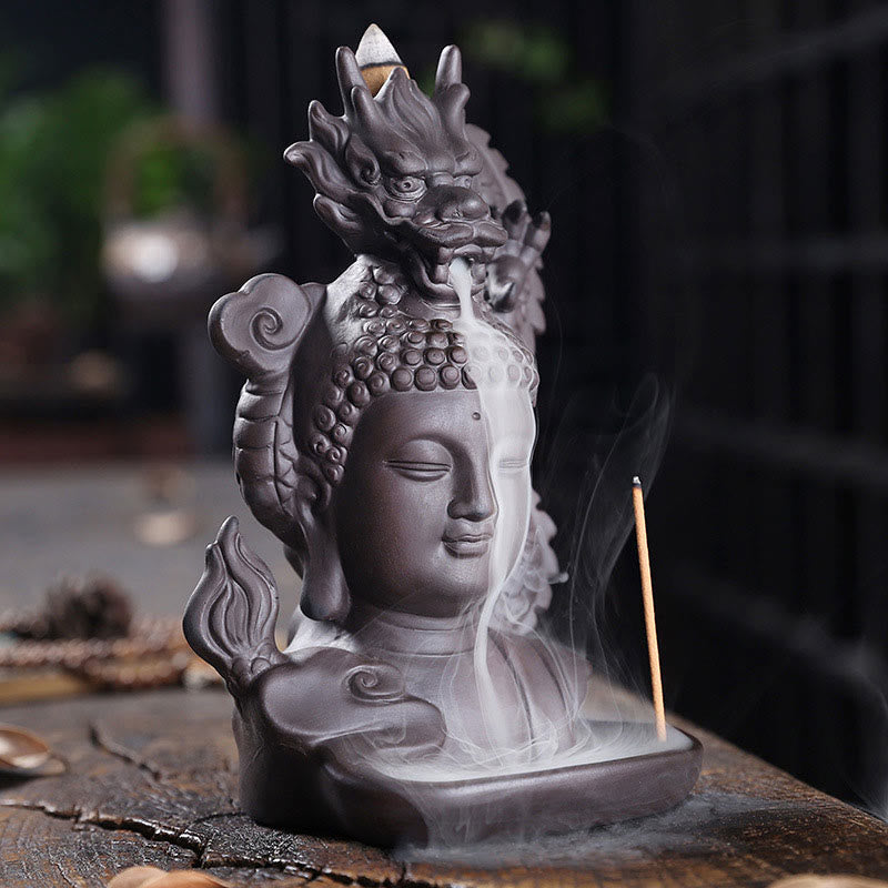 Purple Clay Buddha Dragon Incense Burner 10.5cm Meditation