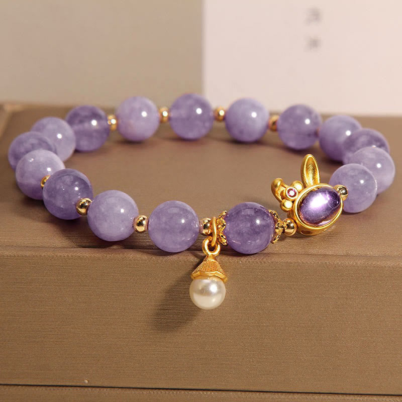 Purple Jade Happiness Bracelet with Rabbit Charm for Protection
