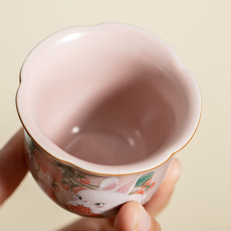 55ml Ceramic Strawberry Rabbit Teacup | Zen Decor Delight