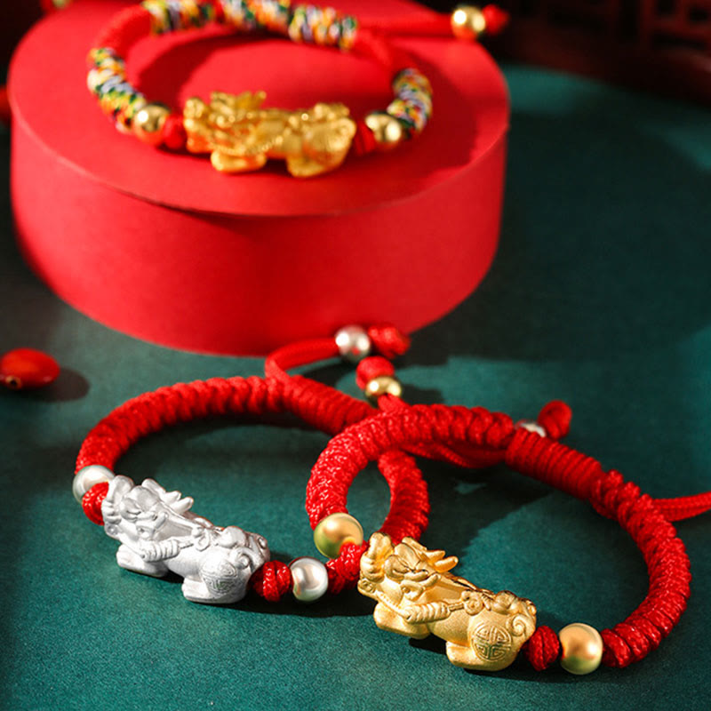 Kids Pixiu Bracelet in 999 Sterling Silver with King Kong Knot for Protection
