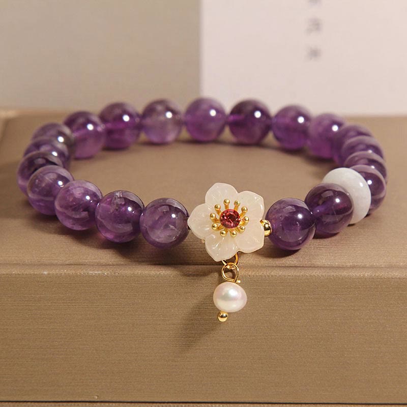 Amethyst White Agate Pearl Balance Bracelet 14-17cm Wrist