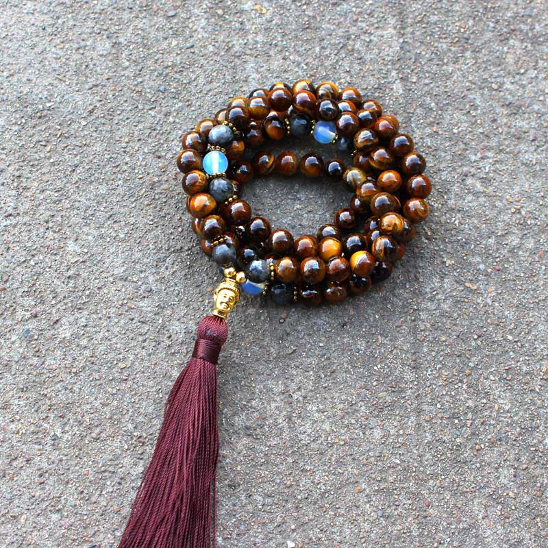 8mm Tiger Eye Buddha Strength & Power Necklace
