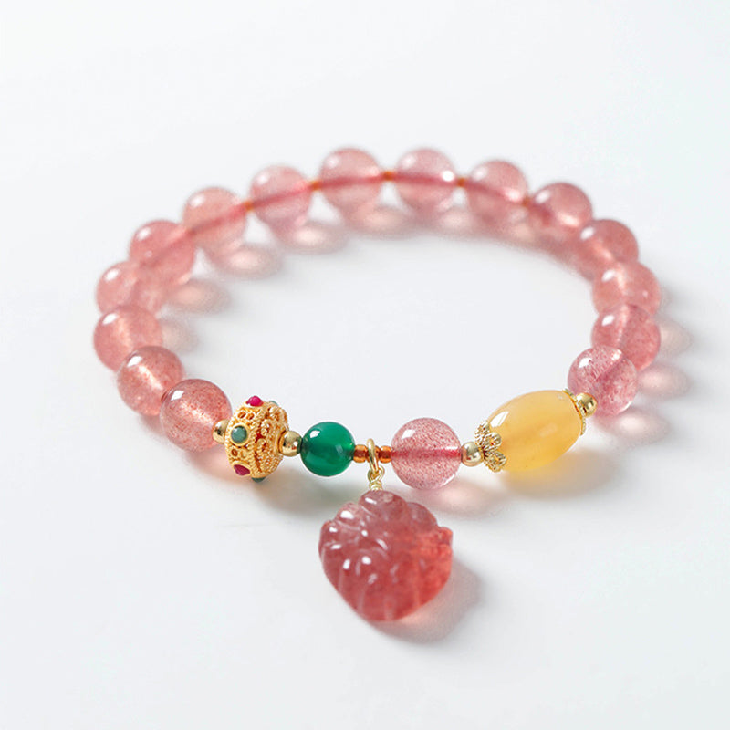 Strawberry Quartz Nine-Tailed Fox Healing Bracelet 8mm