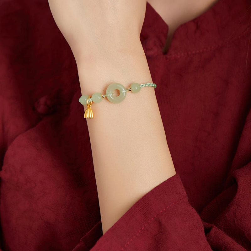 Jade Lotus Peace Buckle String Bracelet for Abundance