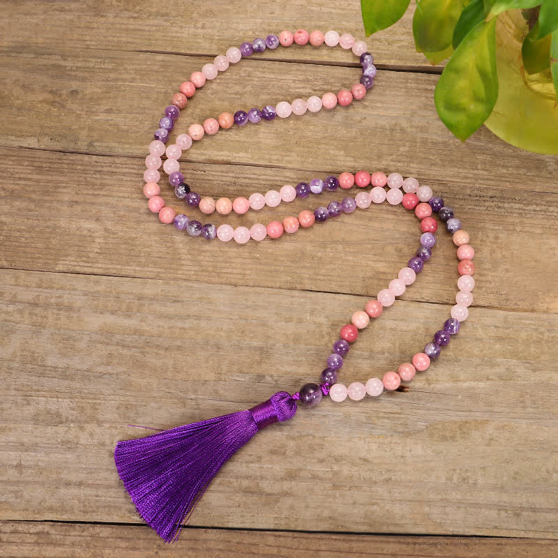 Amethyst Rose Quartz 108 Bead Gemstone Mala Bracelet