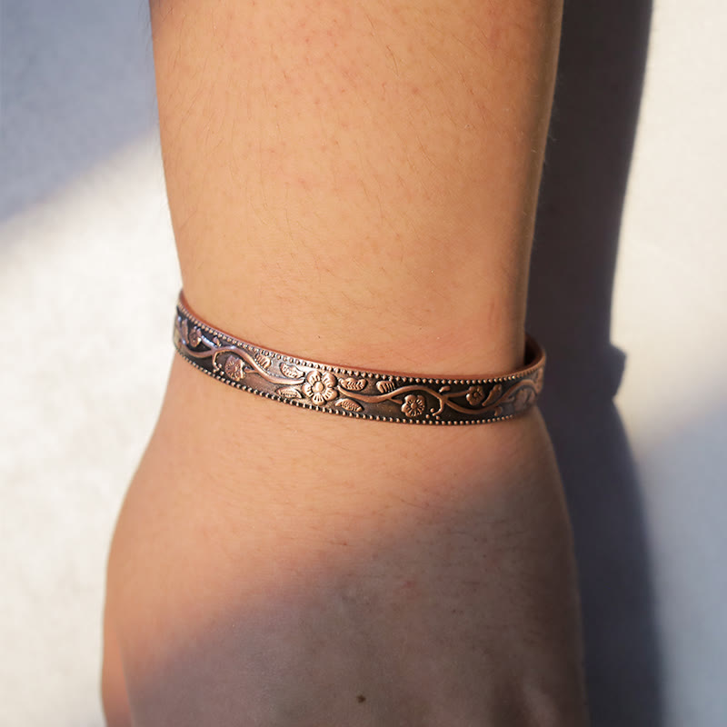 Copper Adjustable Spiritual Bracelet | Floral Magnetic Cuff