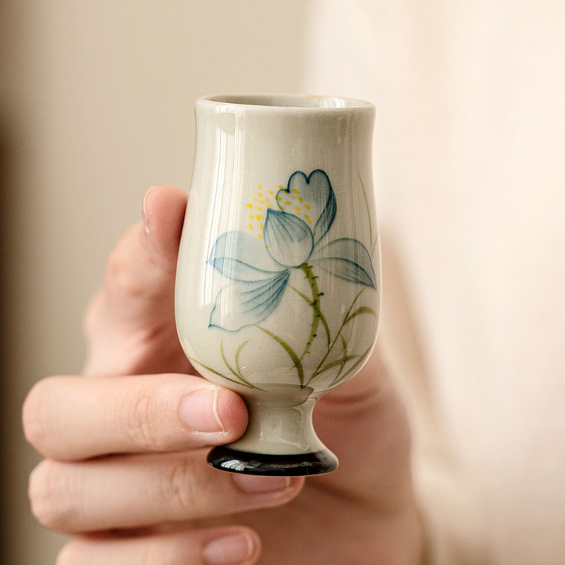 Hand Painted Lotus Ceramic Teacup 70ml | Kung Fu Tea