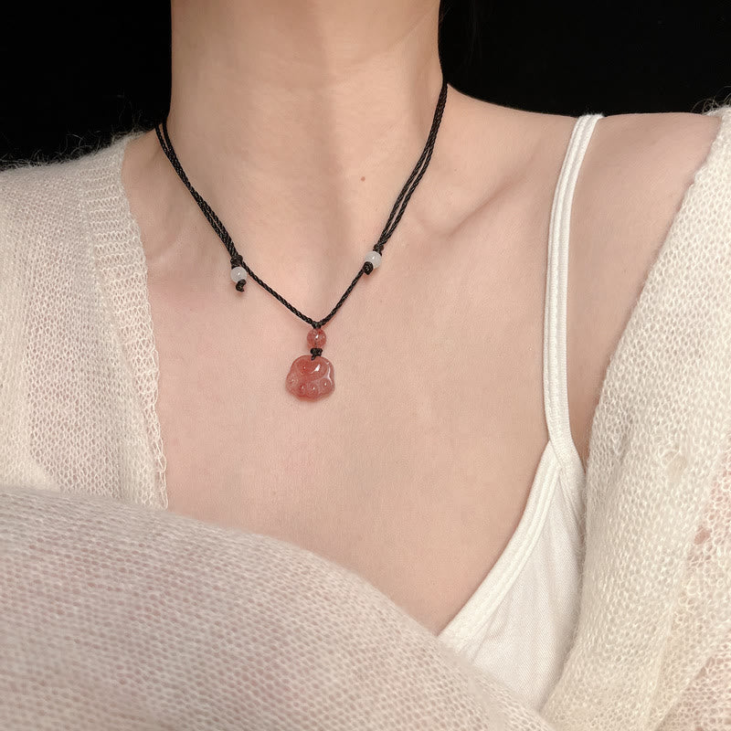 Strawberry Quartz Love Healing Cat Paw Pendant Necklace