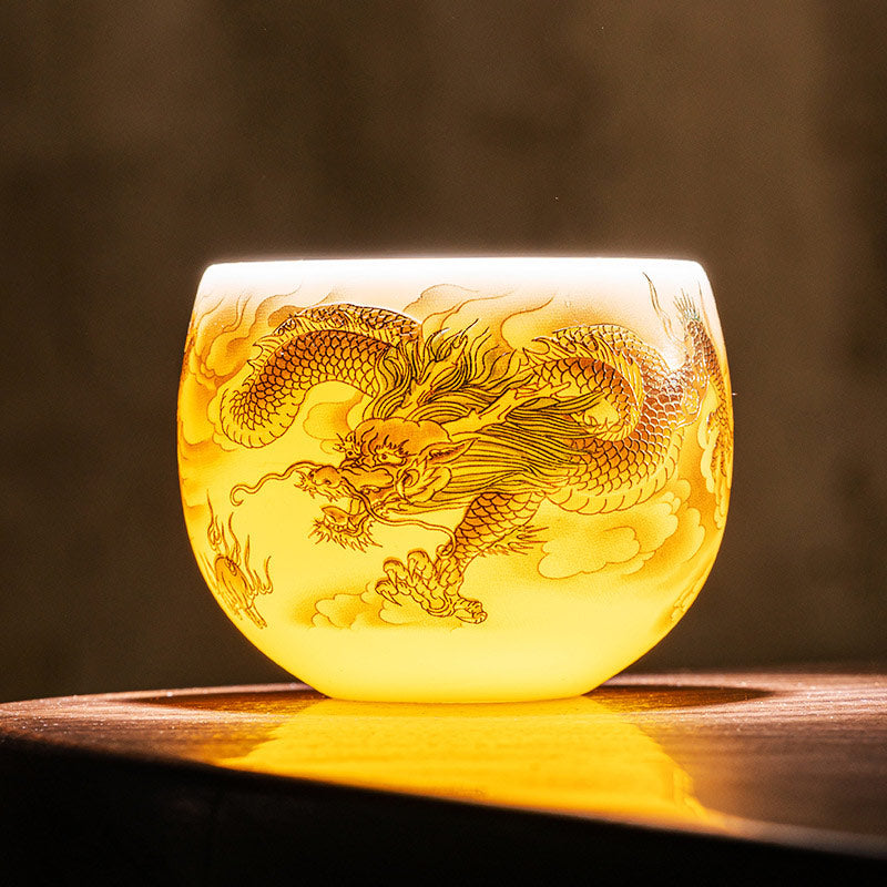 Dragon Phoenix Ceramic Teacup 130ml Zen Decor Gift