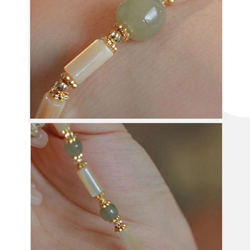14k Gold Plated Tridacna Stone & Hetian Jade Bamboo Bracelet