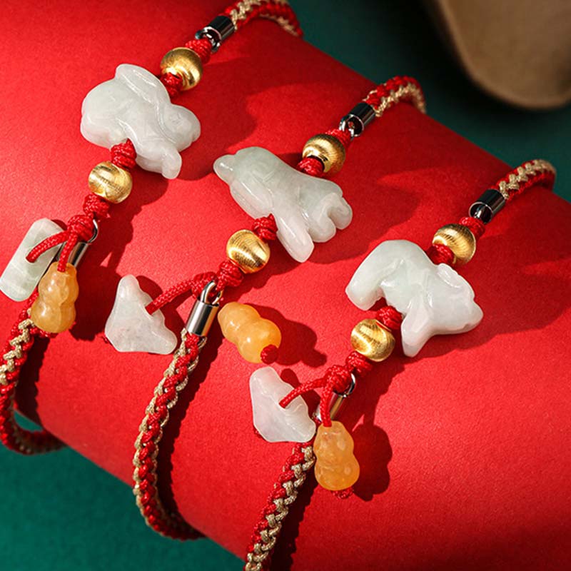 19.5cm Chinese Zodiac Jade Red String Bracelet Anklet