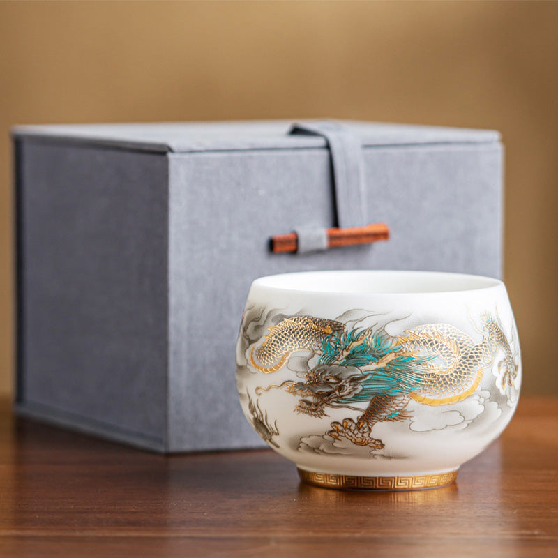 Dragon Phoenix Ceramic Teacup 130ml Zen Decor Gift