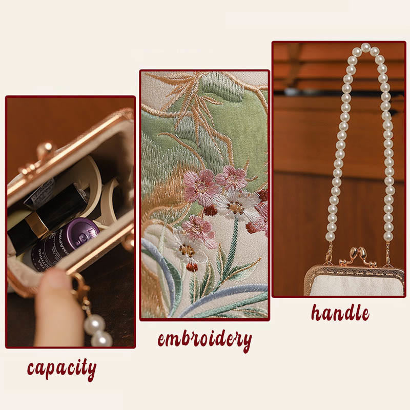 Mountain Stone Orchid Pearl Chain Crossbody Bag