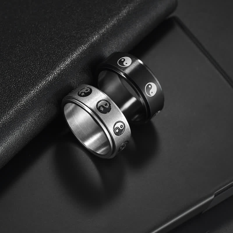 8mm Titanium Steel Yin Yang Balance Rotatable Ring