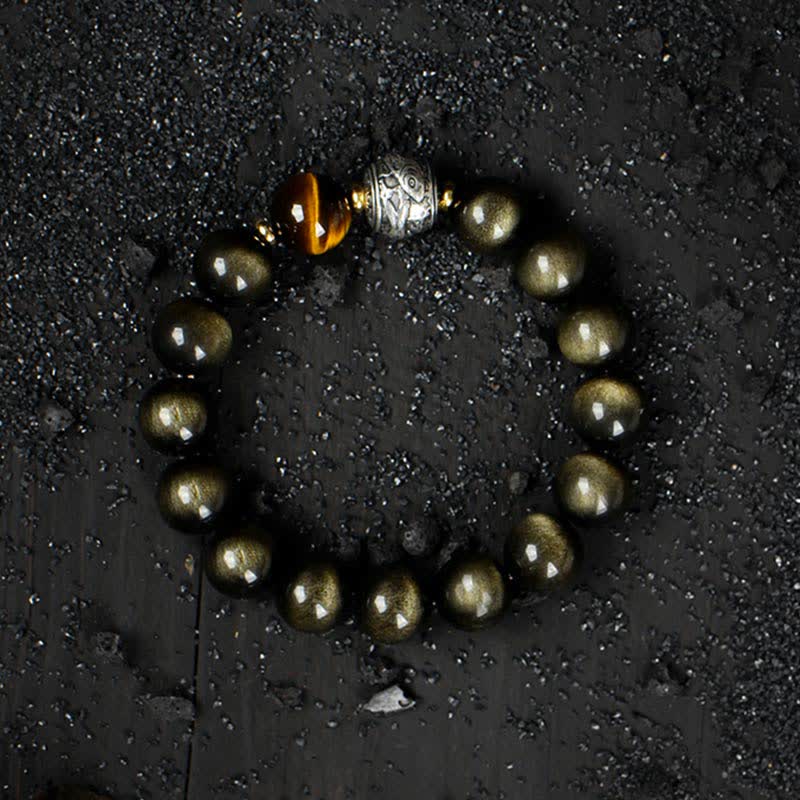 Rainbow Obsidian And Gold Sheen Obsidian Protection Bracelet 8mm