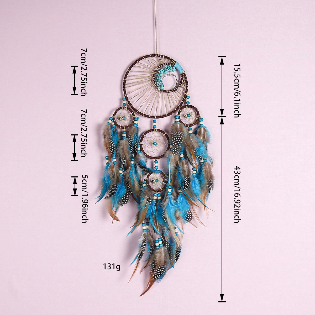 58.5cm Blue Turquoise Crystal Dreamcatcher Decoration