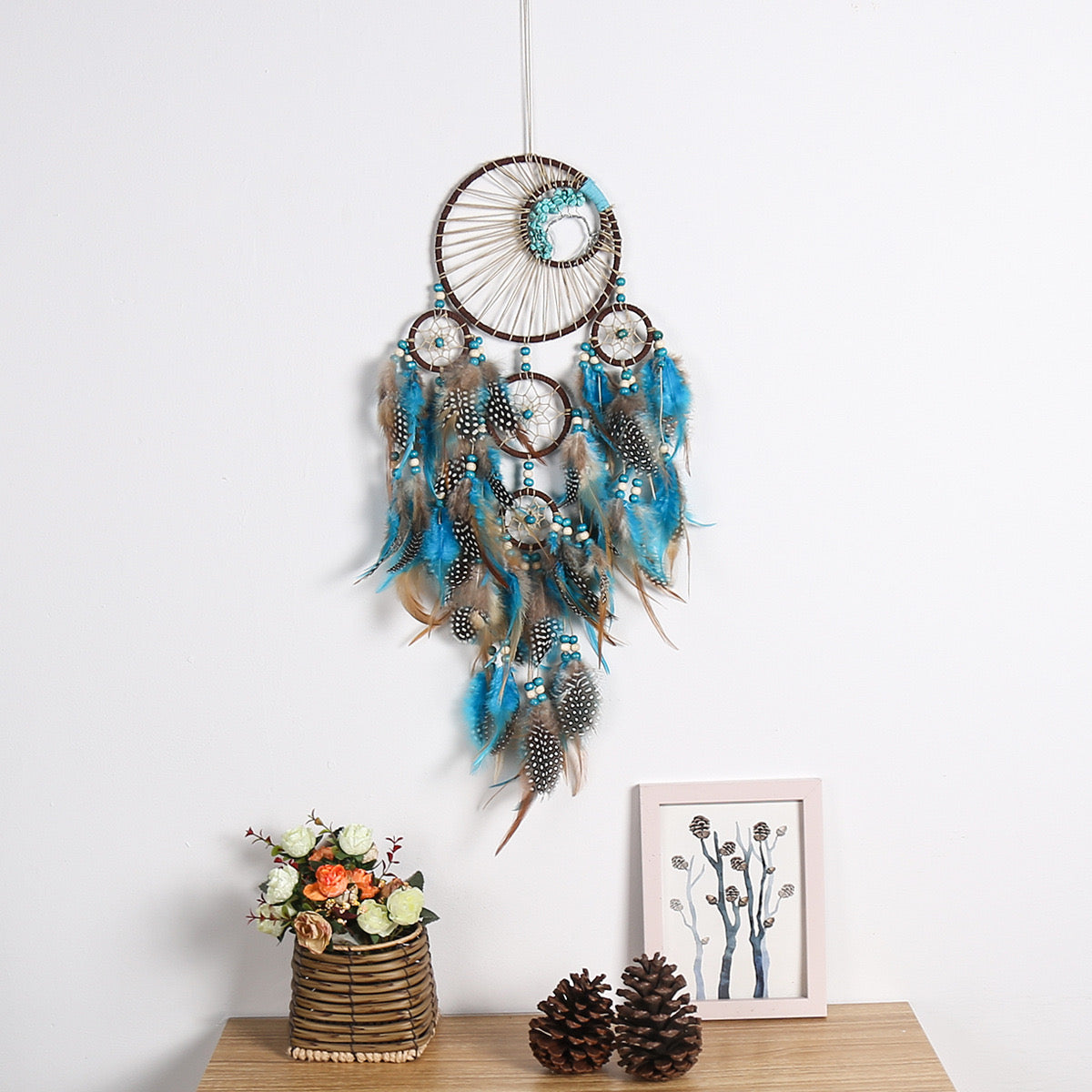 58.5cm Blue Turquoise Crystal Dreamcatcher Decoration