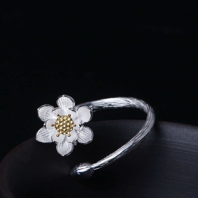 Adjustable Sterling Silver Lotus Ring for Blessing & Balance