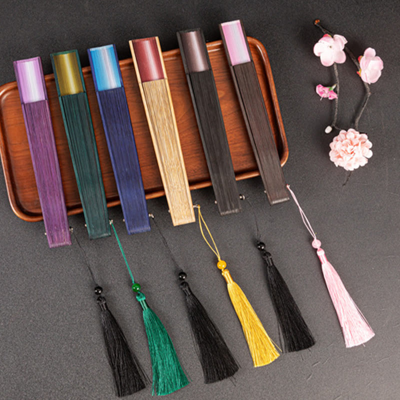 Handheld Gradient Bamboo Folding Fan for Spiritual Decor