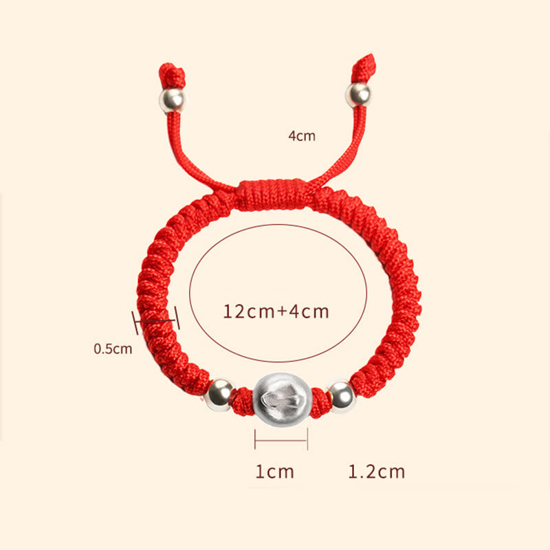 999 Sterling Silver Apple Red String Protection Bracelet