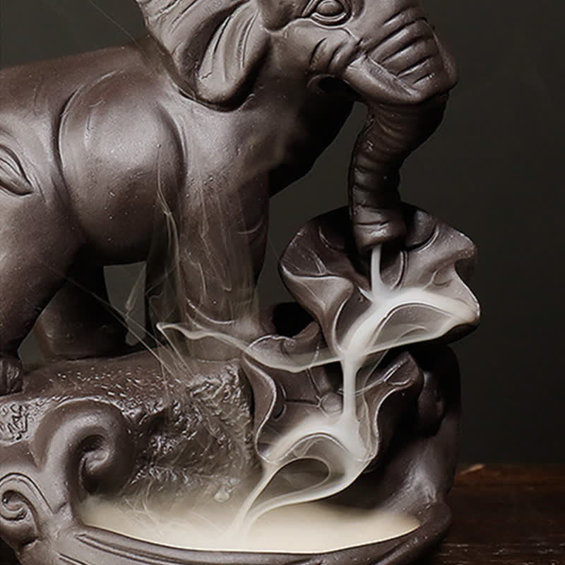 Purple Clay Tibetan Elephant Backflow Incense Burner for Peace
