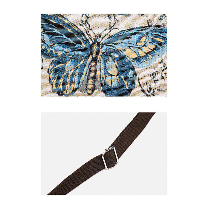 Elephant Butterfly Embroidered Spiritual Canvas Tote Bag