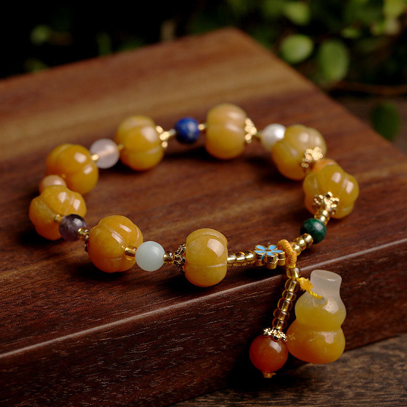 Unisex 10mm Golden Silk Jade Pixiu Wealth Bracelet