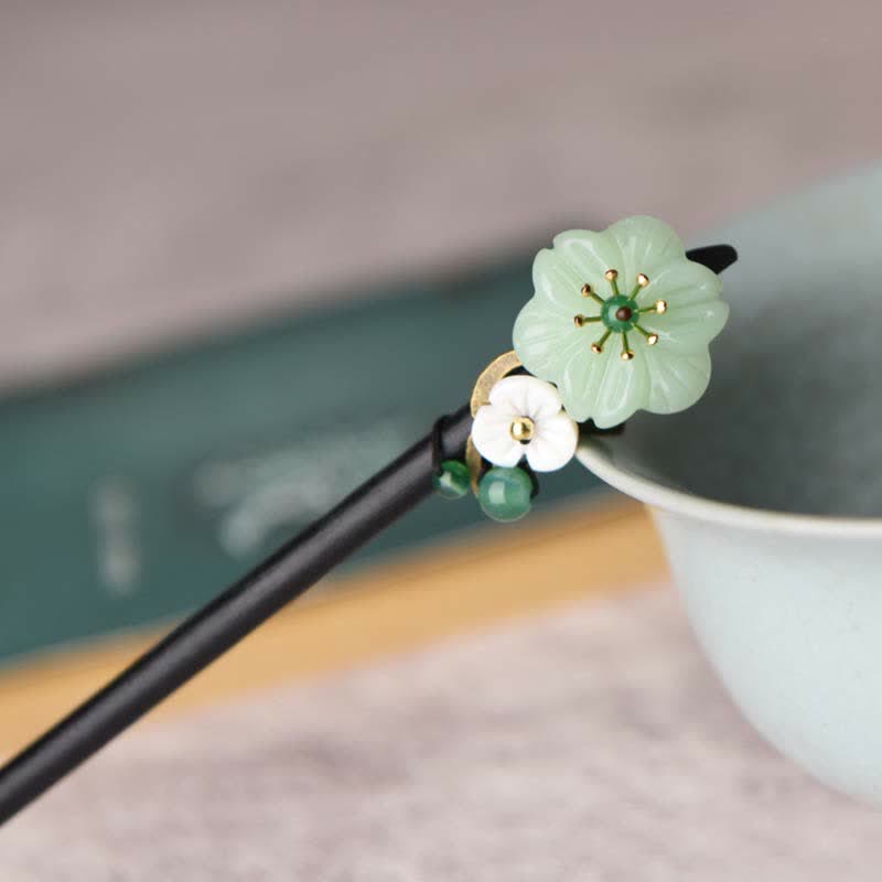 Green Aventurine Flower Agate Positivity Hairpin - Luck & Balance