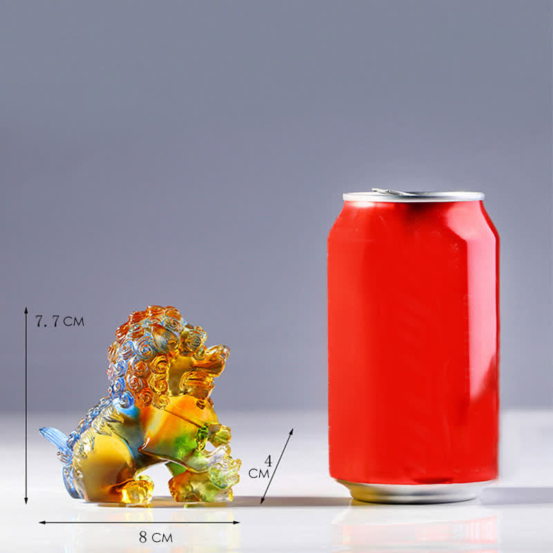 Handmade Liuli Crystal Lion Art Piece for Strength & Protection