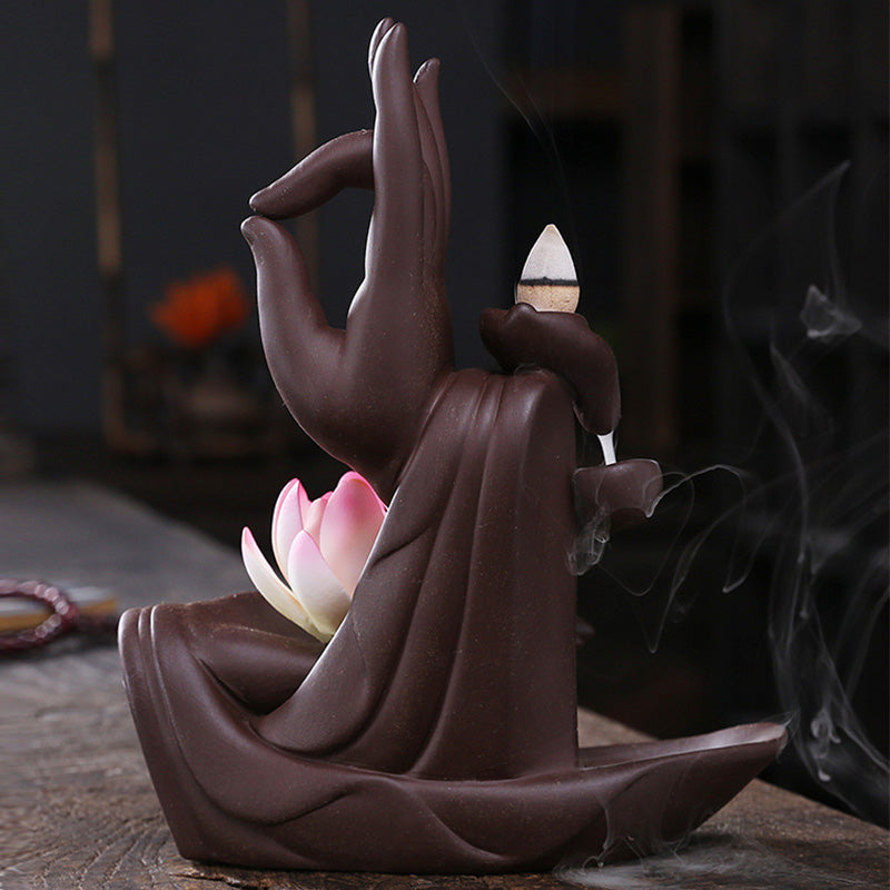 Tibetan Lotus Incense Burner in Purple Clay for Meditation