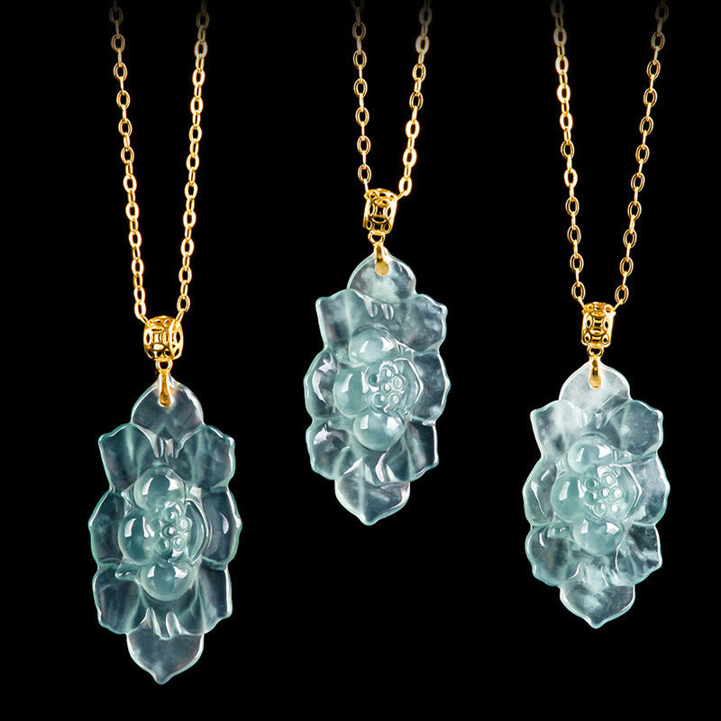 18K Gold Jade Lotus Necklace for Prosperity & New Beginnings