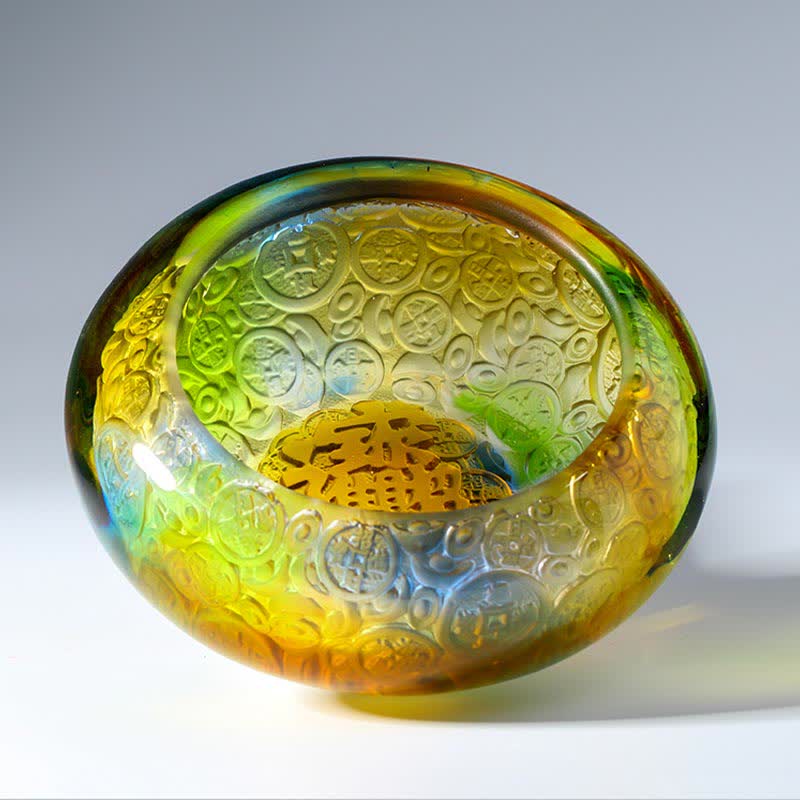 Handmade Liuli Crystal Treasure Bowl for Prosperity Decor