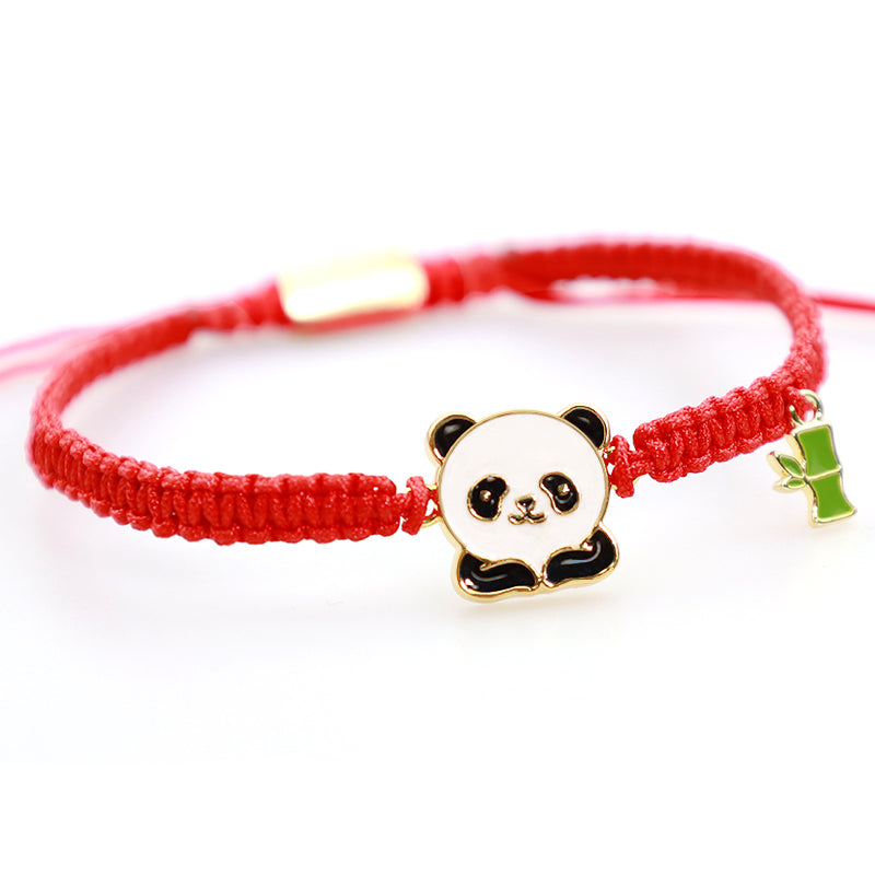 Tibetan Handmade Panda Bamboo Lucky Red String Bracelet