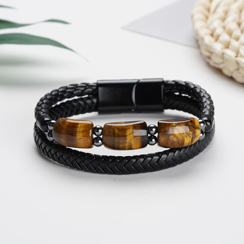 Tiger Eye Protection Leather Bracelet for Willpower | Healing Sounds