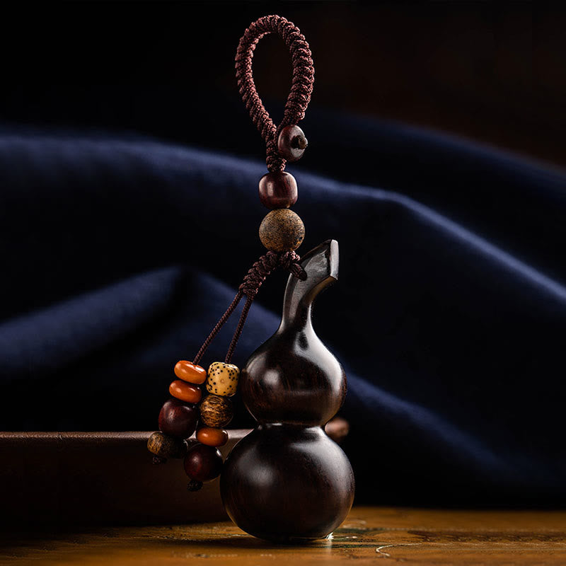 Ebony & Red Sandalwood Gourd Key Chain for Luck & Protection