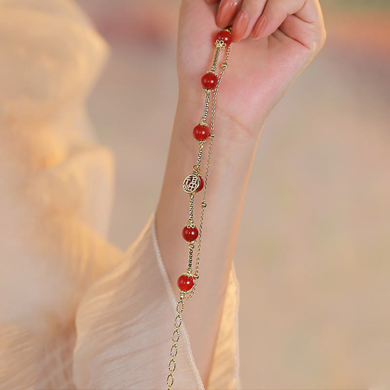 Red Agate Fu Character Self-acceptance Bracelet