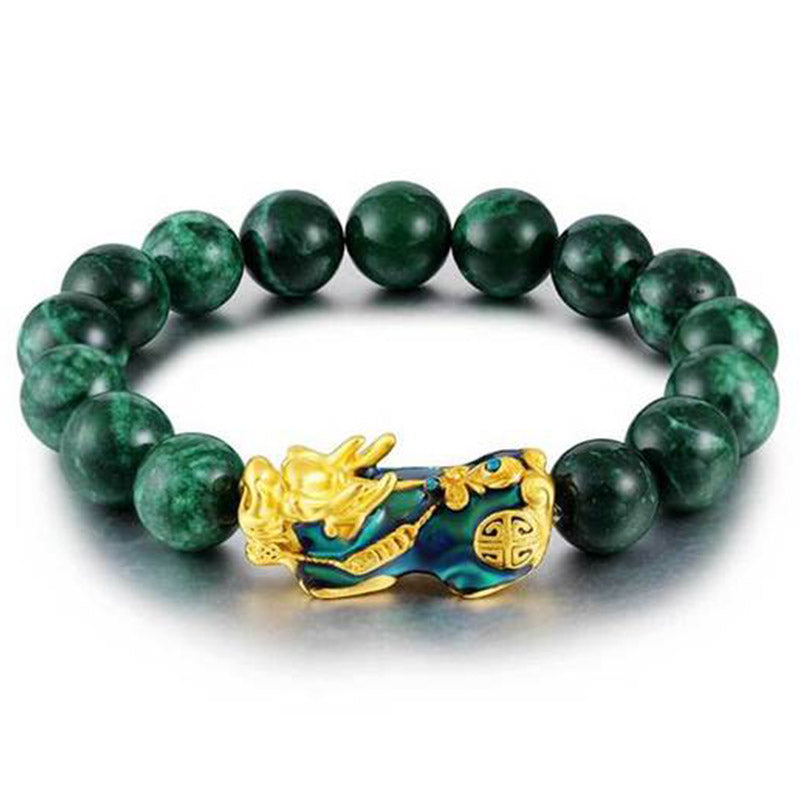 10mm Cyan Jade Pixiu Protection Bracelet for Wealth & Luck