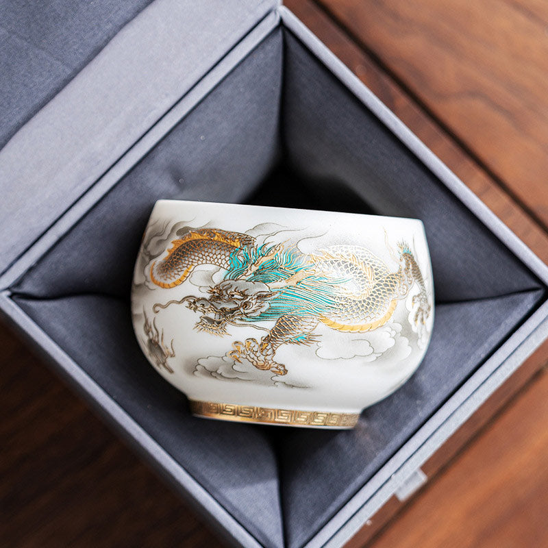 Dragon Phoenix Ceramic Teacup 130ml Zen Decor Gift