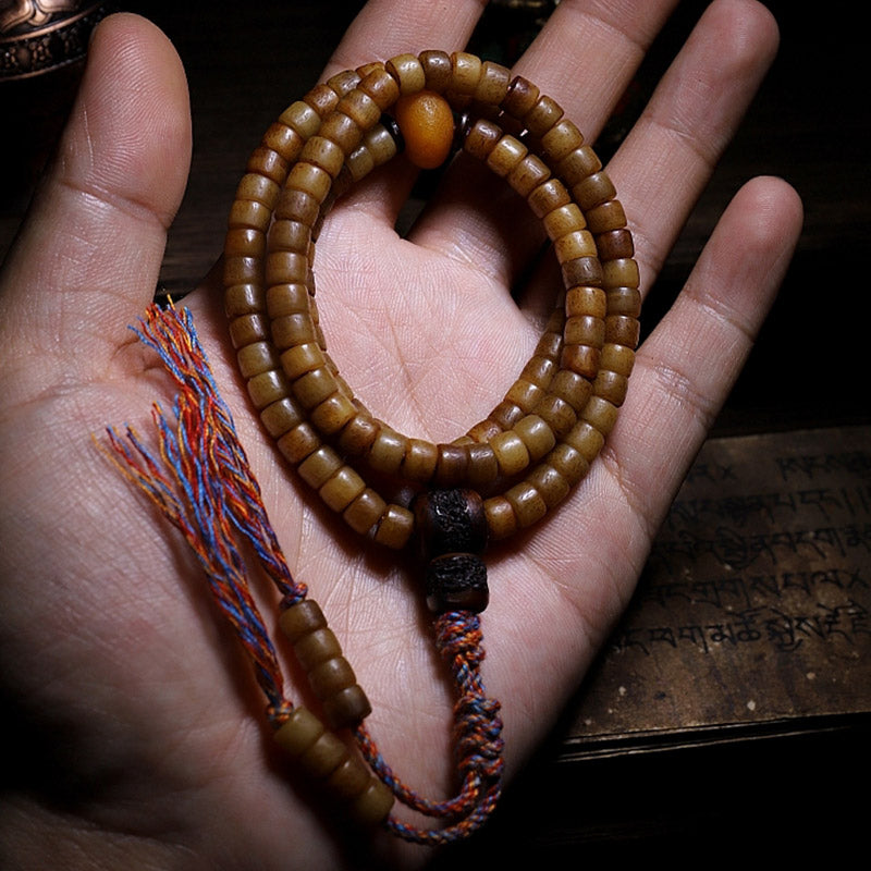 Yak Bone Amber 108 Bead Mala Bracelet for Balance