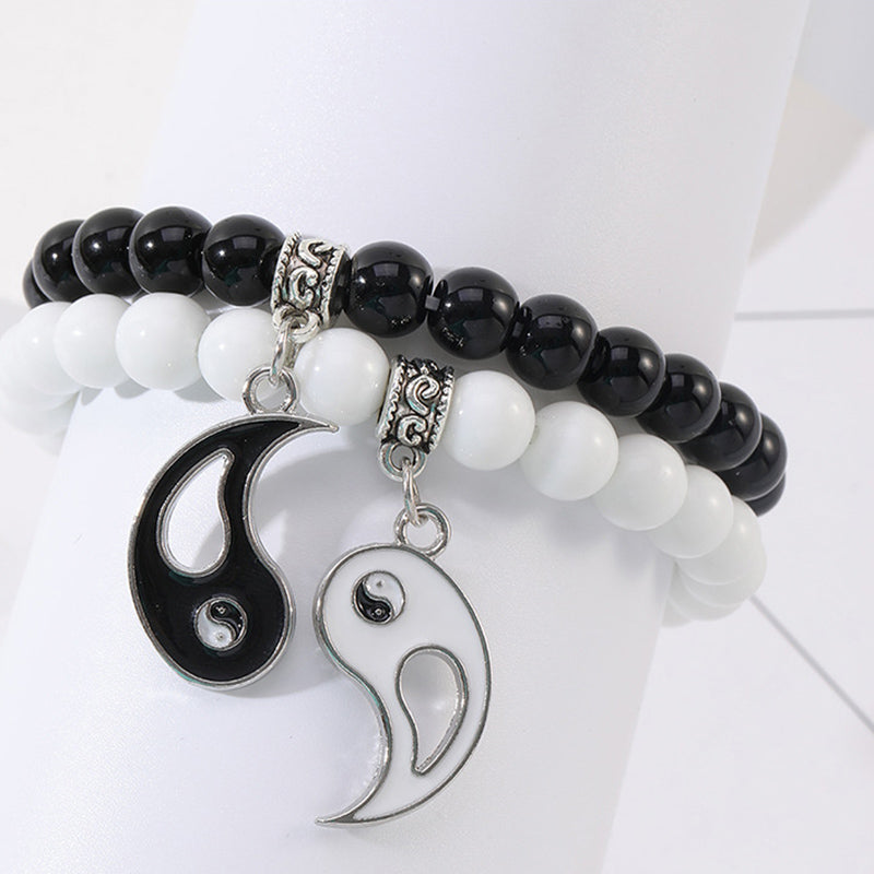 8mm Yin Yang Bracelet with Black Onyx & White Turquoise