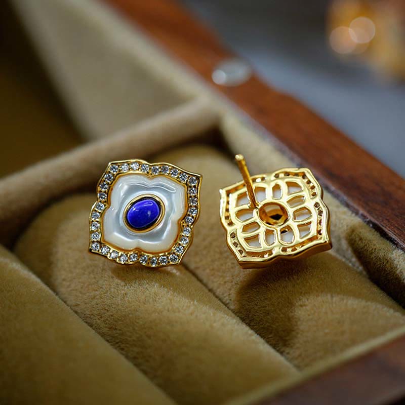 Sterling Silver Tridacna Lazurite Spiritual Necklace & Earrings Set