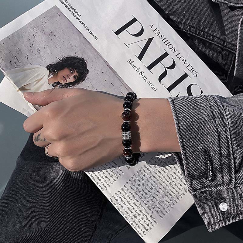 Obsidian Bracelet 10mm with Tiger Eye for Strength & Balance