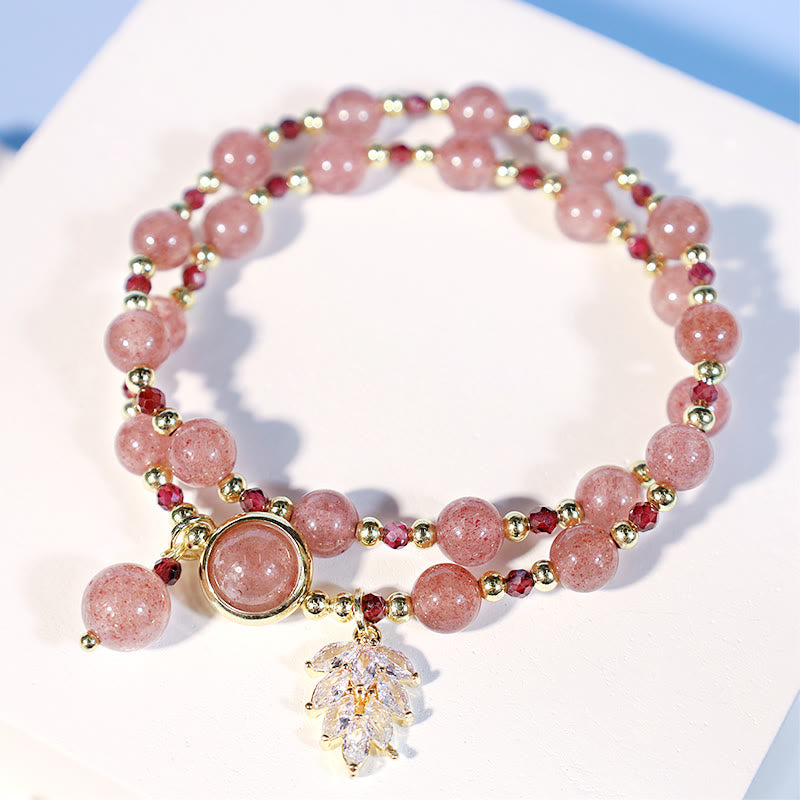 6mm Strawberry Quartz Love Healing Double Wrap Bracelet