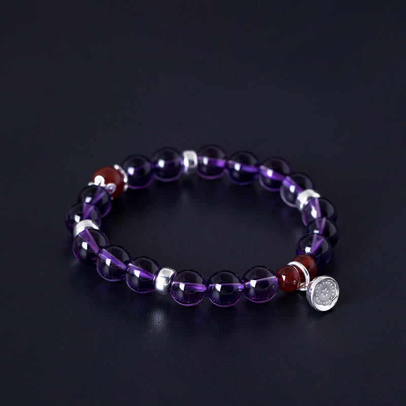 8mm Amethyst Red Agate Sterling Silver Positive Bracelet
