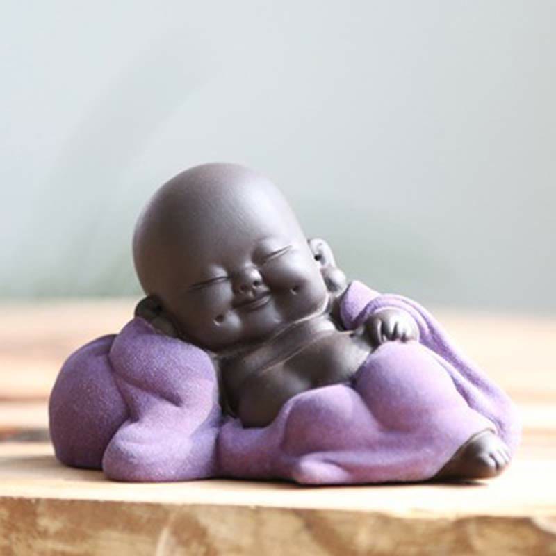 Purple Clay Laughing Buddha Statue | Luck & Wealth Decor