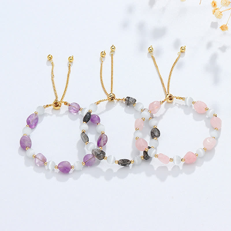 Amethyst Spiritual Awareness Bracelet with Pink Crystal & Quartz